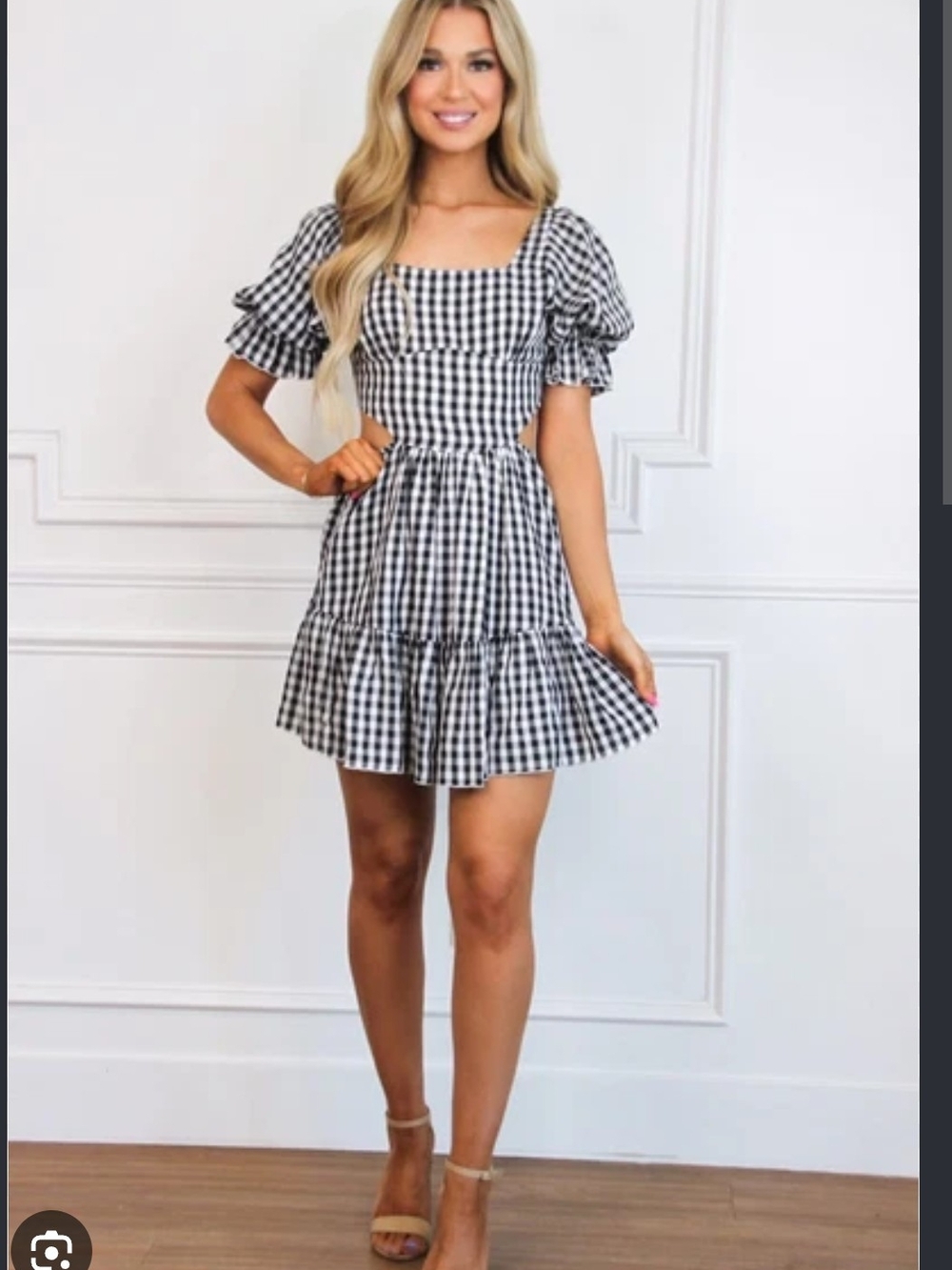 Bella And Bloom Boutique Black and White Gingham Puff Sleeve Mini Dress